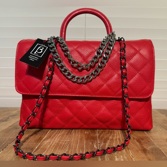Red caviar leather designer quilted maxi flap bag by Virsa bag - Picture 3 of 13